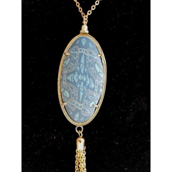 JILZARAH 33" Mandala Blue Gold Tassel Reversible Necklace JILZARA Handmade Clay - Picture 1 of 5
